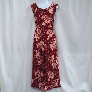 Floral Romper Maxi Dress off shoulder - red - S
